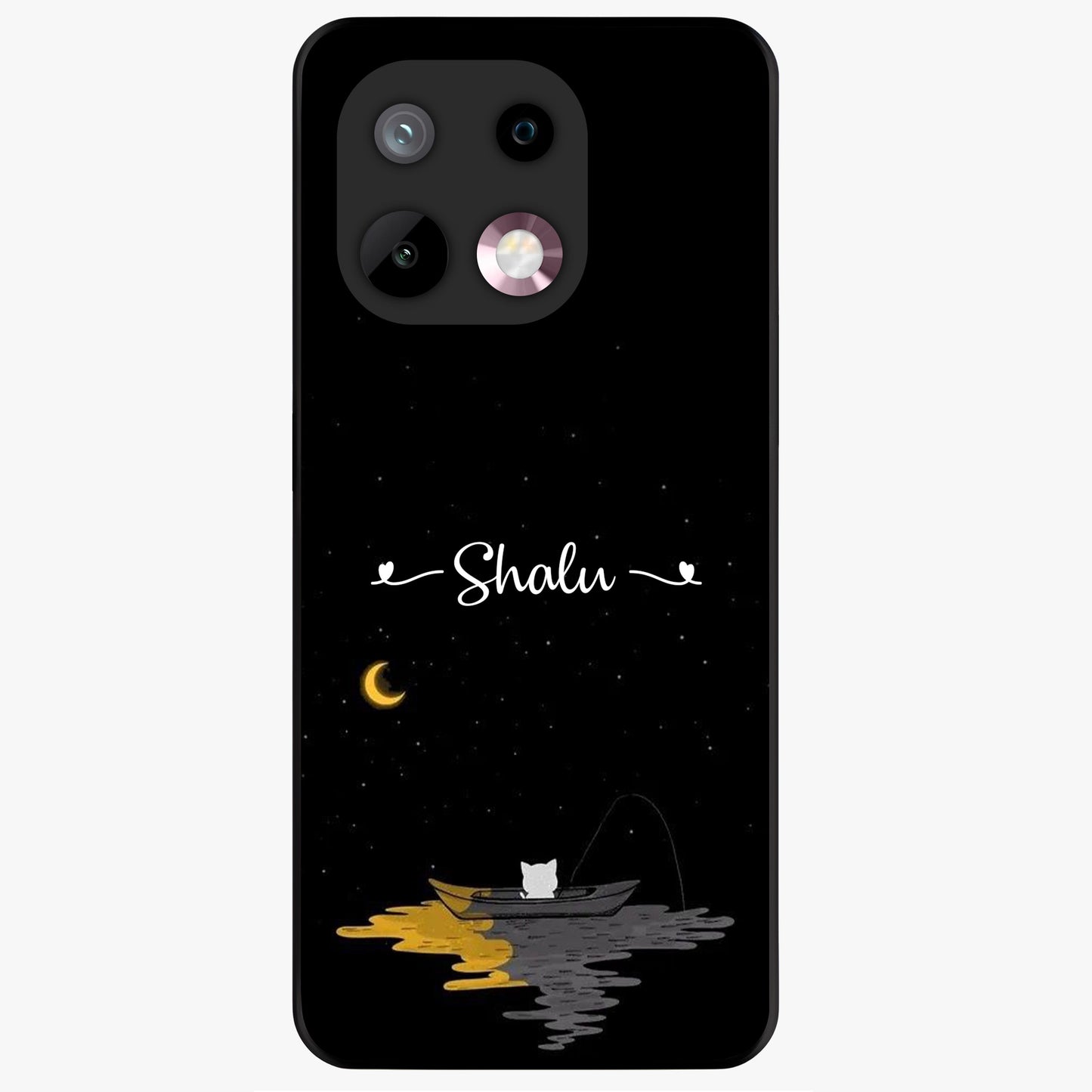 Silent Night Row Glass Case showing flat back view with calm night themed artwork and glossy glass finish.