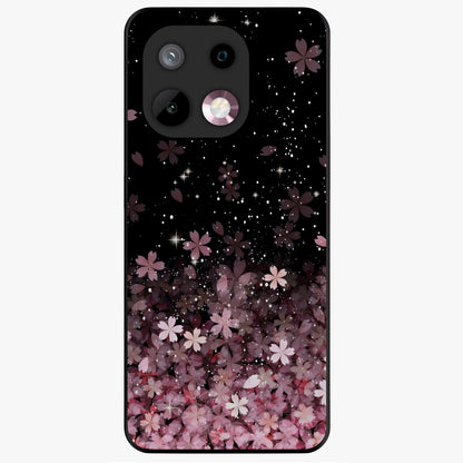 Small Starry Flowers Glass Case showing flat back view with delicate starry floral artwork and glossy glass finish.