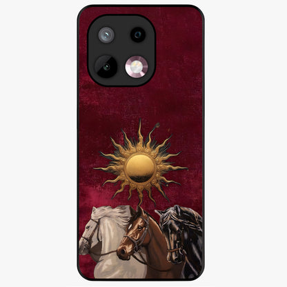 Solar Riders Glass Case showing flat back view with dynamic rider themed artwork and glossy glass finish.