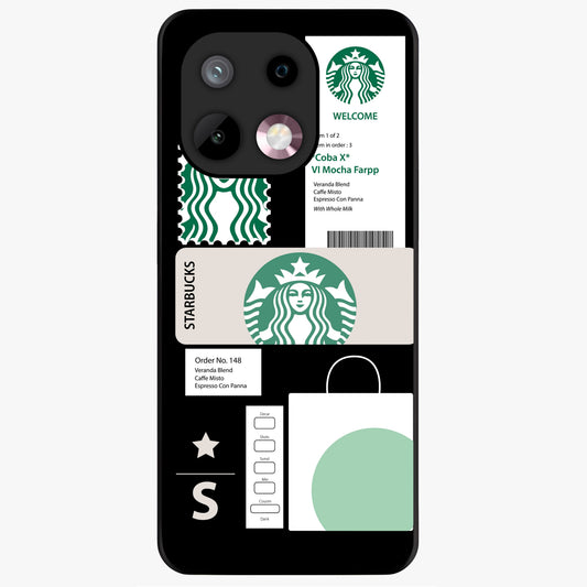 Starbucks Mocha Glass Case showing flat back view with coffee inspired artwork and glossy glass finish.