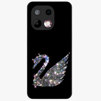 Starlit Swan Grace Glass Case showing flat back view with graceful swan artwork under starry sky and glossy glass finish.
