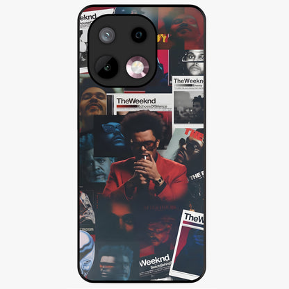 The Weeknd Glass Case showing flat back view with music inspired artistic portrait artwork and glossy glass finish.