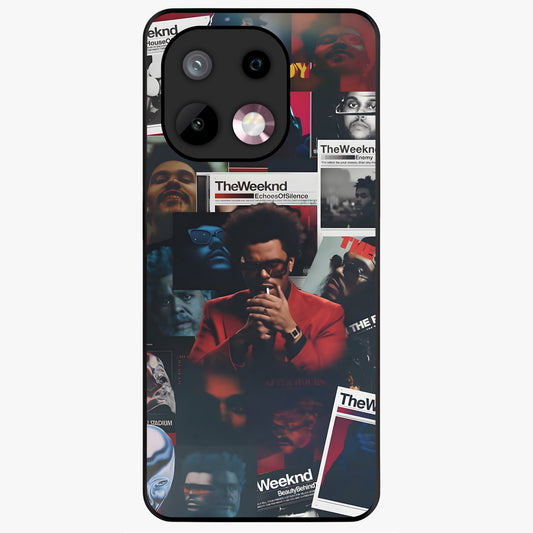 The Weeknd Glass Case showing flat back view with music inspired artistic portrait artwork and glossy glass finish.