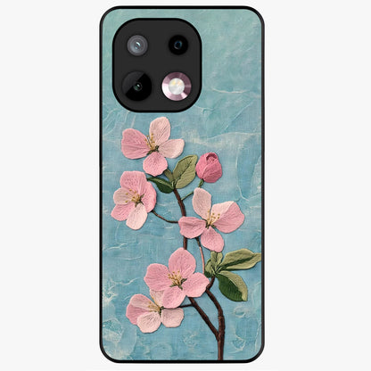 Threaded Blossom Breeze Glass Case showing flat back view with delicate blossom artwork and glossy glass finish.