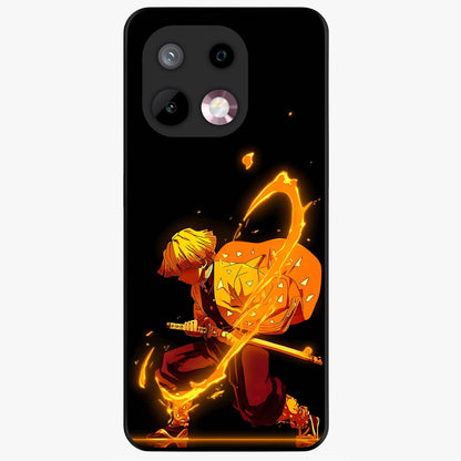 Thunder Flame Execution Glass Case showing flat back view with powerful flame and lightning artwork and glossy glass finish.
