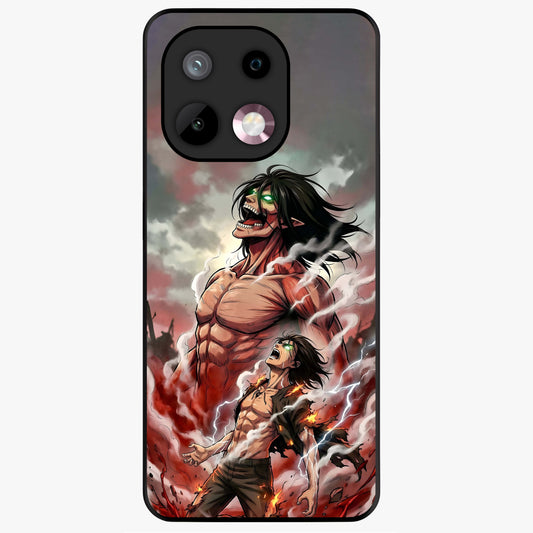 Titan Awakening Fury Glass Case showing flat back view with powerful titan inspired artwork and glossy glass finish.