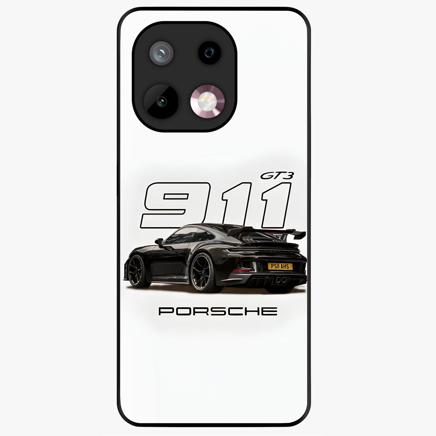 Turbo Legacy Icon Glass Case showing flat back view with iconic sports car inspired artwork and glossy glass finish.