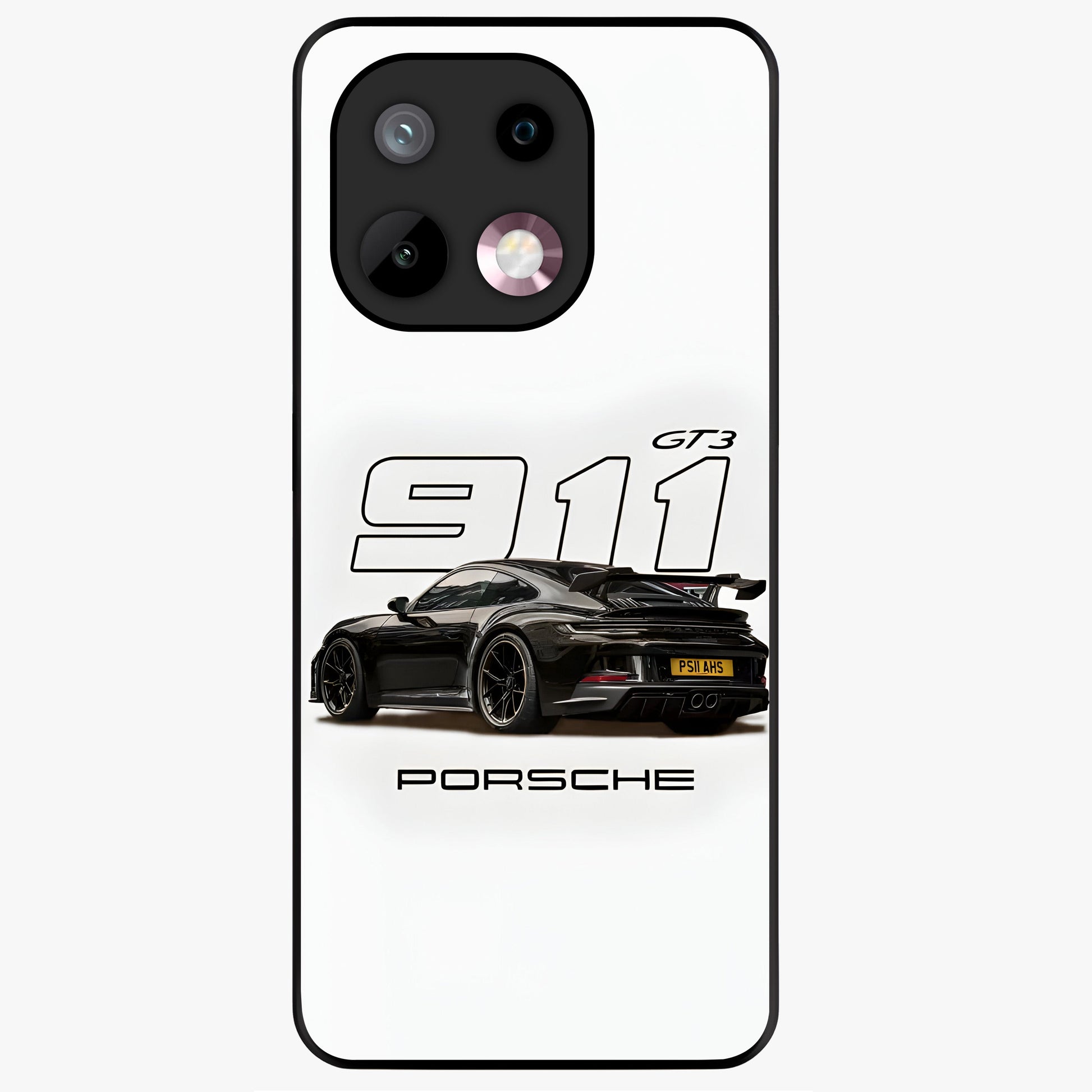 Turbo Legacy Icon Glass Case showing flat back view with iconic sports car inspired artwork and glossy glass finish.