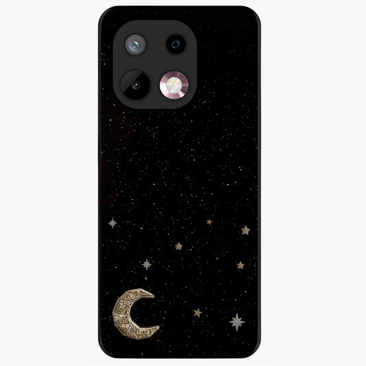 Twinkle Star With Half Moon Glass Case showing flat back view with star and half moon artwork and glossy glass finish.