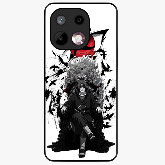 Uchiha Shadow Throne Glass Case showing flat back view with cosmic underwater themed artwork and glossy glass finish.