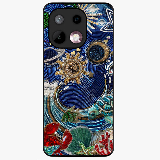 Universe Underwater Spark Glass Case showing flat back view with cosmic underwater themed artwork and glossy glass finish.
