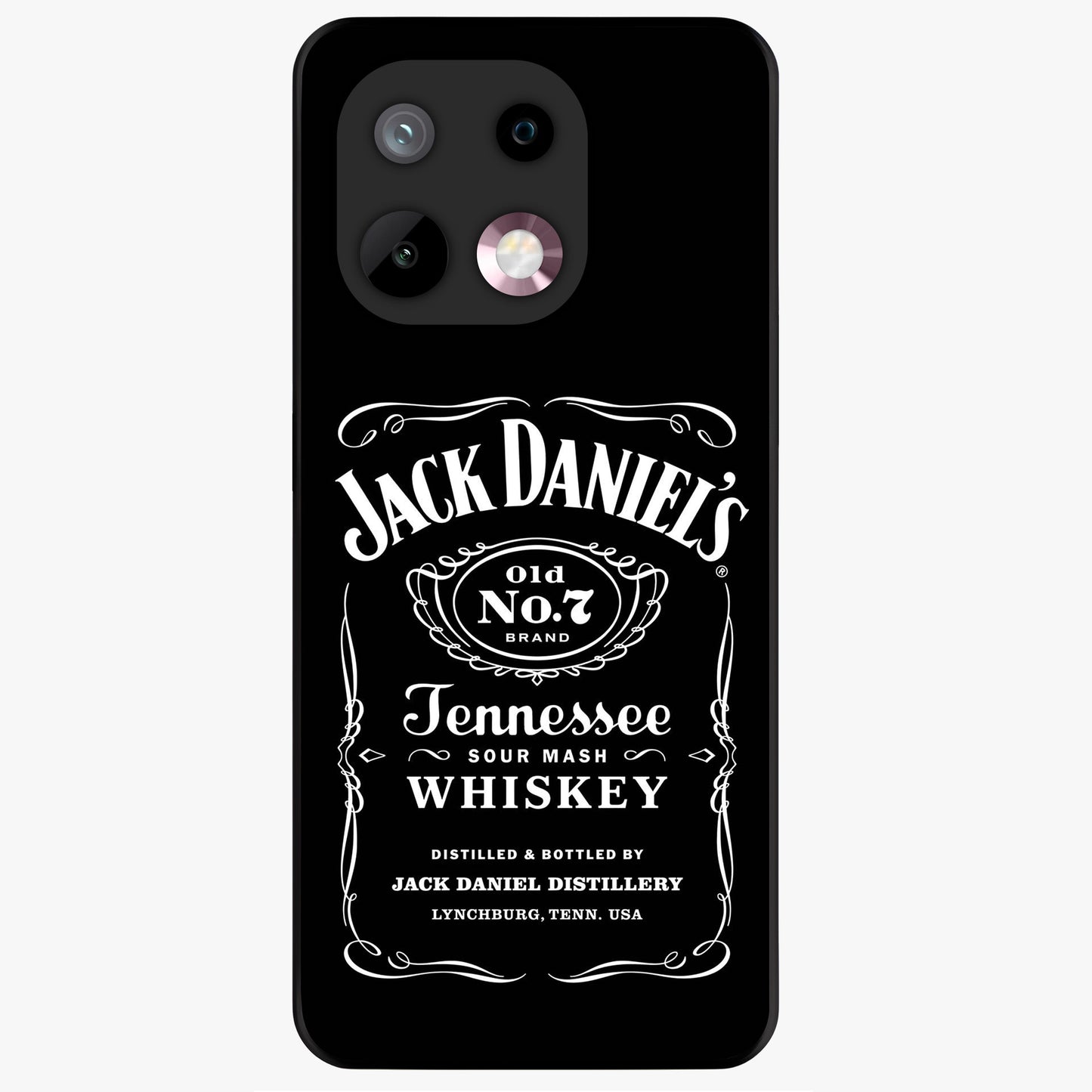 Vintage Whiskey Heritage Glass Case showing flat back view with classic whiskey inspired artwork and glossy glass finish.
