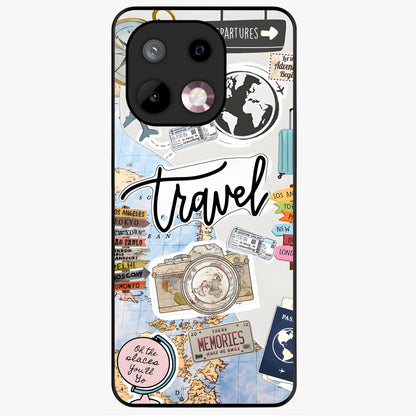 Wanderlust Journal Glass Case showing flat back view with travel inspired artwork and glossy glass finish.