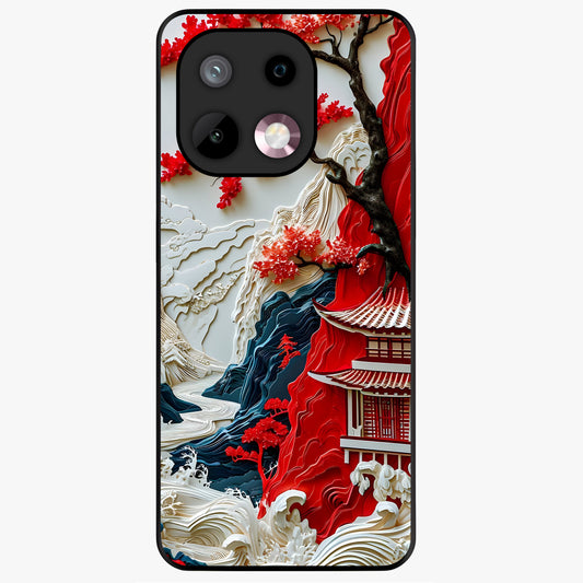Whispers Of Sakura Waves Glass Case showing flat back view with cherry blossom wave artwork and glossy glass finish.