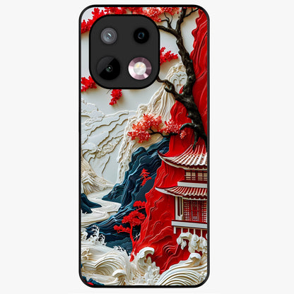 Whispers Of Sakura Waves Glass Case showing flat back view with cherry blossom wave artwork and glossy glass finish.