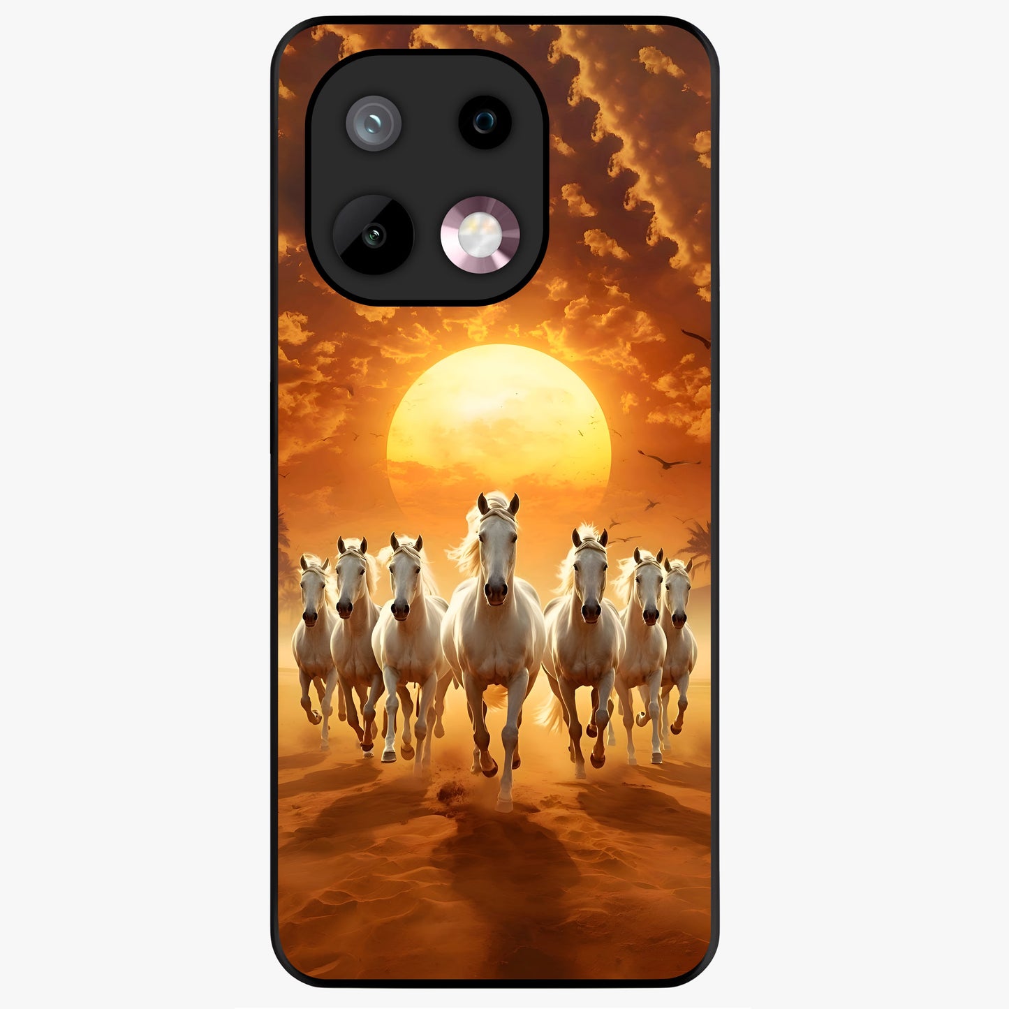 Wild Sunset Majesty Glass Case showing flat back view with majestic sunset landscape artwork and glossy glass finish.