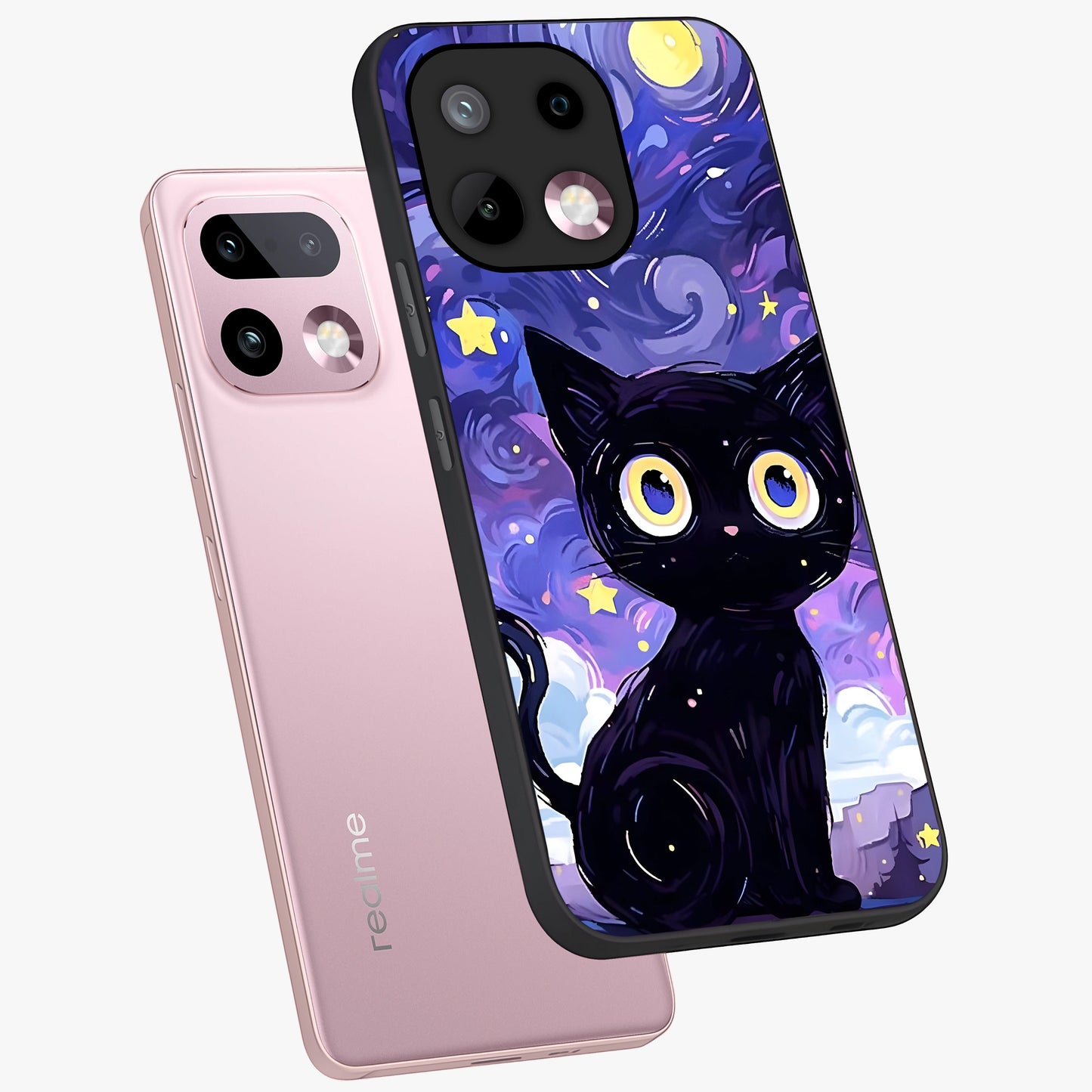 Abstract Cat Art Glass Case displayed in angled mockup highlighting modern abstract cat artwork and sleek glass surface.