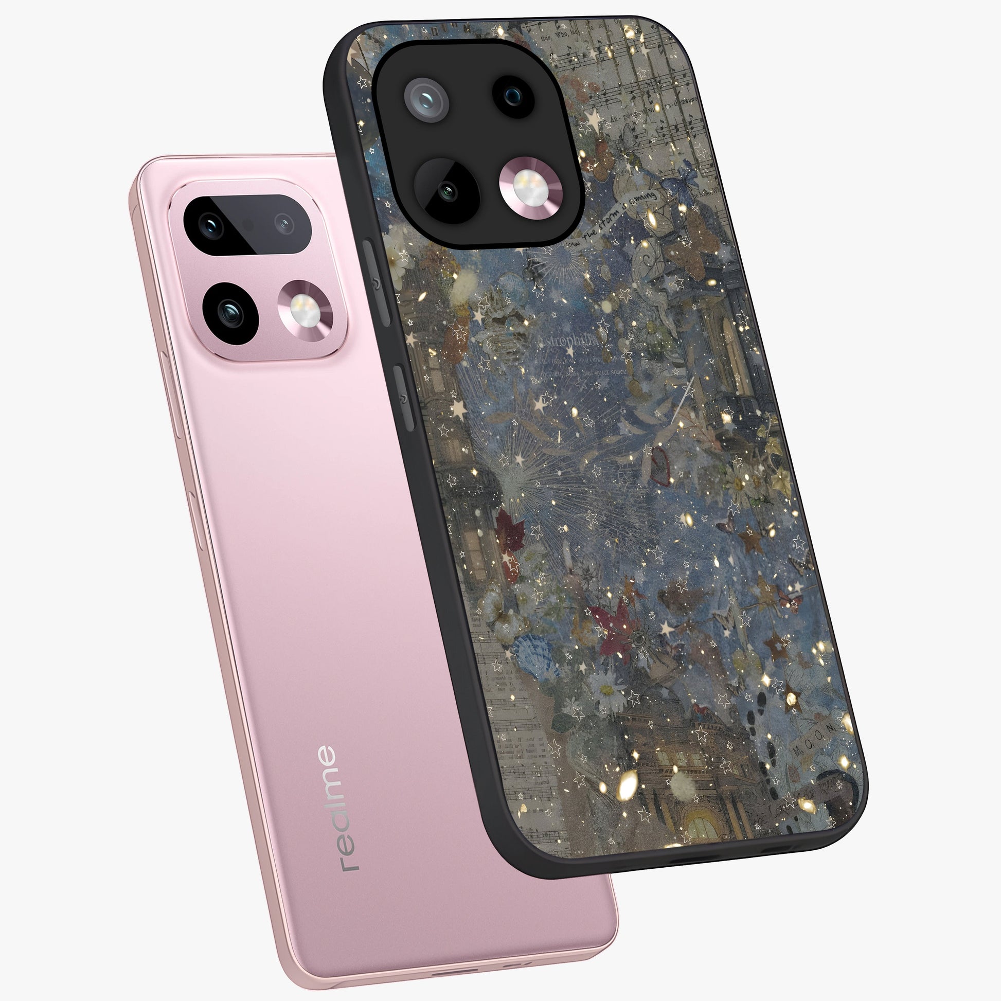 Aesthetic Astrolophia Glass Case displayed in angled mockup highlighting artistic aesthetic elements and smooth glass surface.