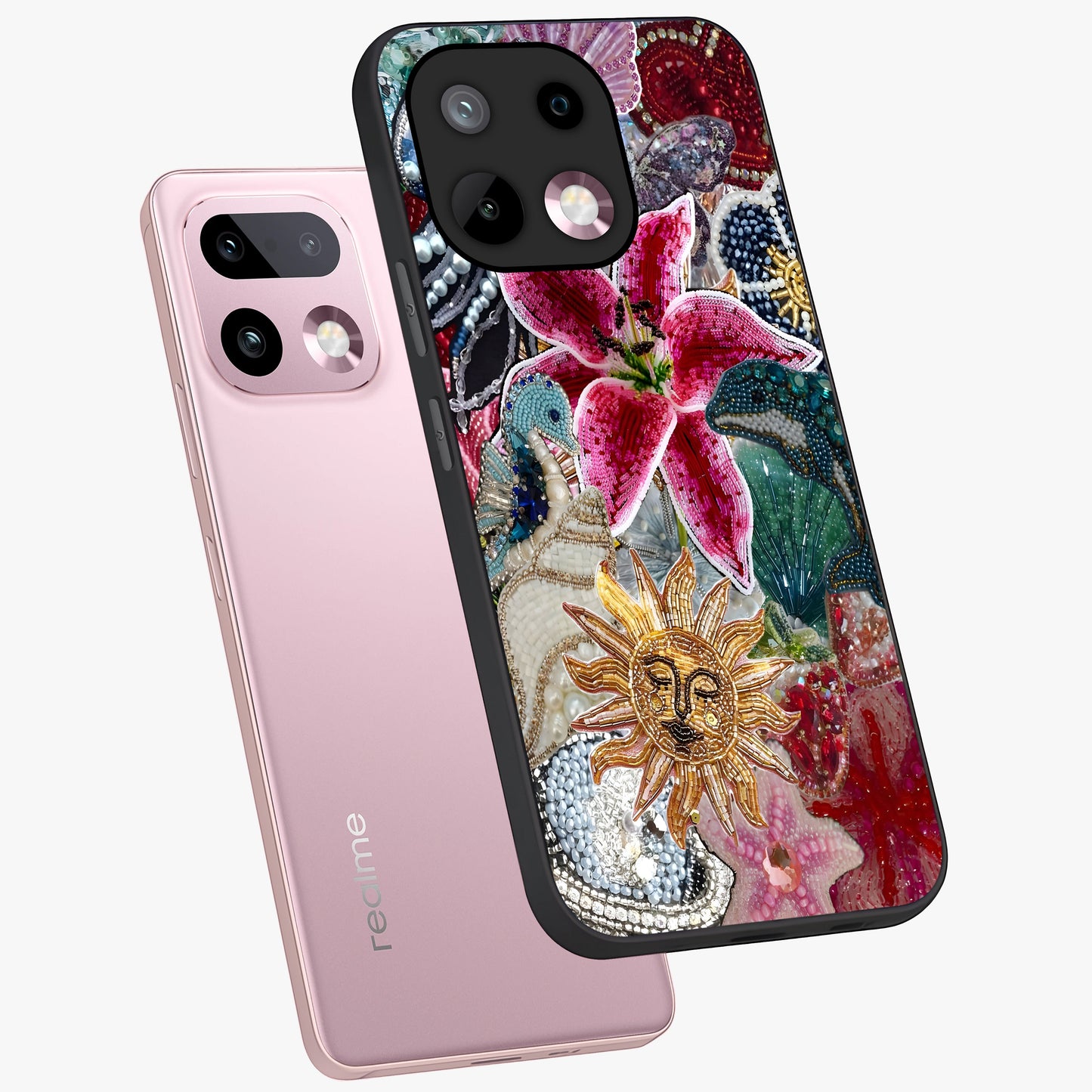 Beaded Garden Fantasy Glass Case displayed in angled mockup highlighting fantasy inspired floral bead pattern.
