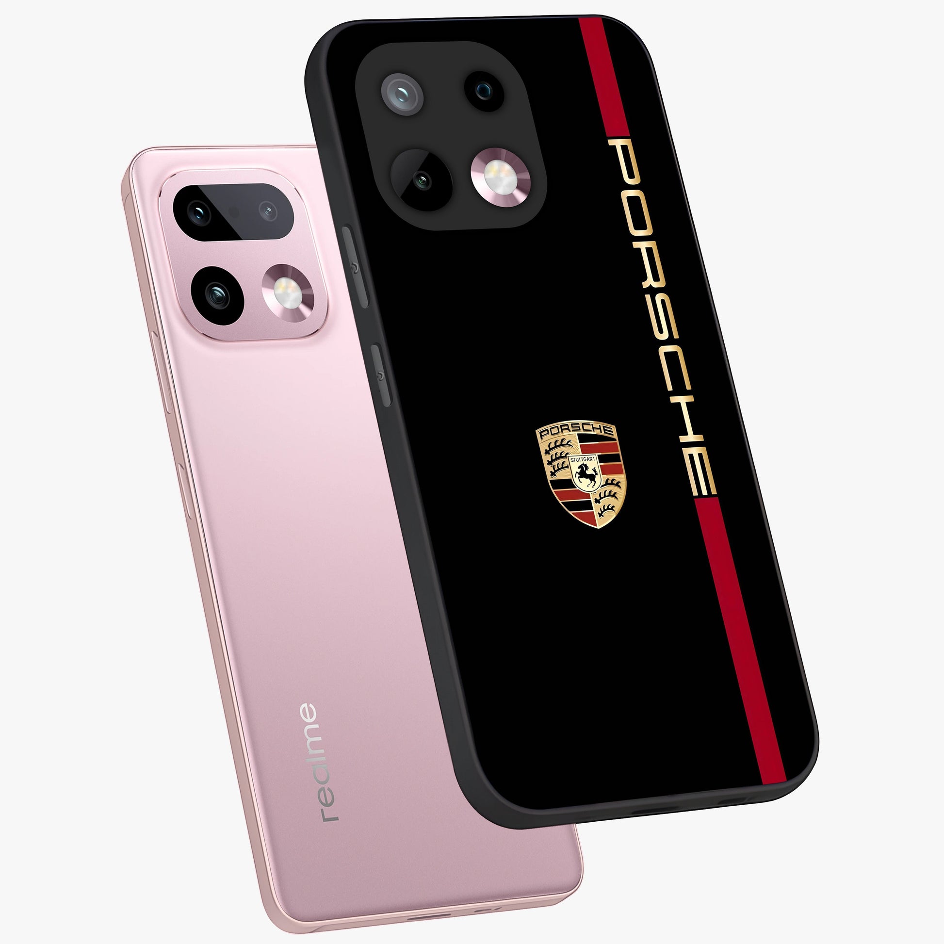 Black Minimal Porsche Glass Case displayed in angled mockup highlighting modern minimal car illustration and clean aesthetic design.