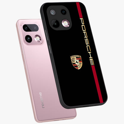 Black Minimal Porsche Glass Case displayed in angled mockup highlighting modern minimal car illustration and clean aesthetic design.