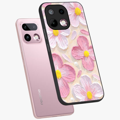Blush Bloom Texture Glass Case displayed in angled mockup highlighting subtle bloom pattern with aesthetic pastel design.