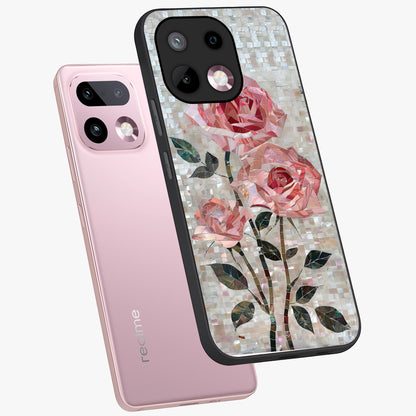 Blush Mosaic Bloom Glass Case displayed in angled mockup highlighting artistic mosaic flower pattern with aesthetic design.