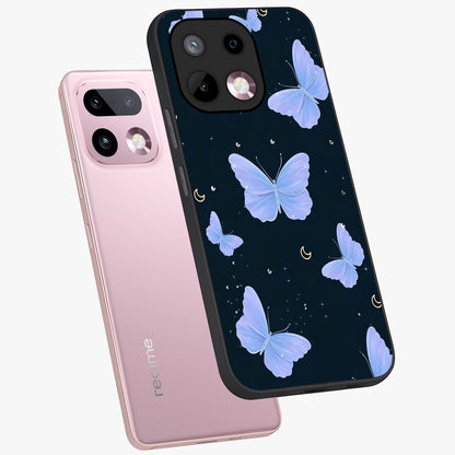 Butterfly With Stars Pattern Glass Case displayed in angled mockup highlighting dreamy butterfly and star design with aesthetic theme.