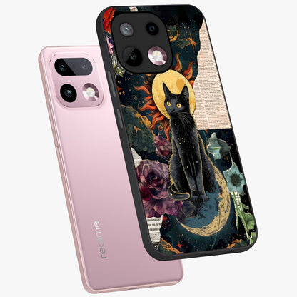 Celestial Black Cat Glass Case displayed in angled mockup highlighting cosmic black cat design with celestial aesthetic.