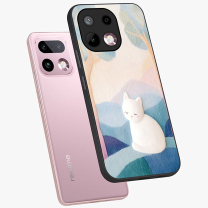 Cotton Dream Cat Glass Case displayed in angled mockup highlighting cute feline illustration with pastel aesthetic style.