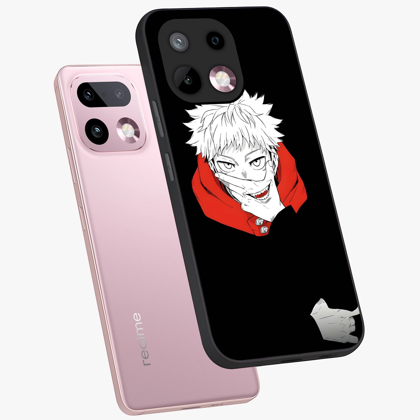 Crimson Chaos Smile Glass Case displayed in angled mockup highlighting edgy crimson smile design with graphic aesthetic.