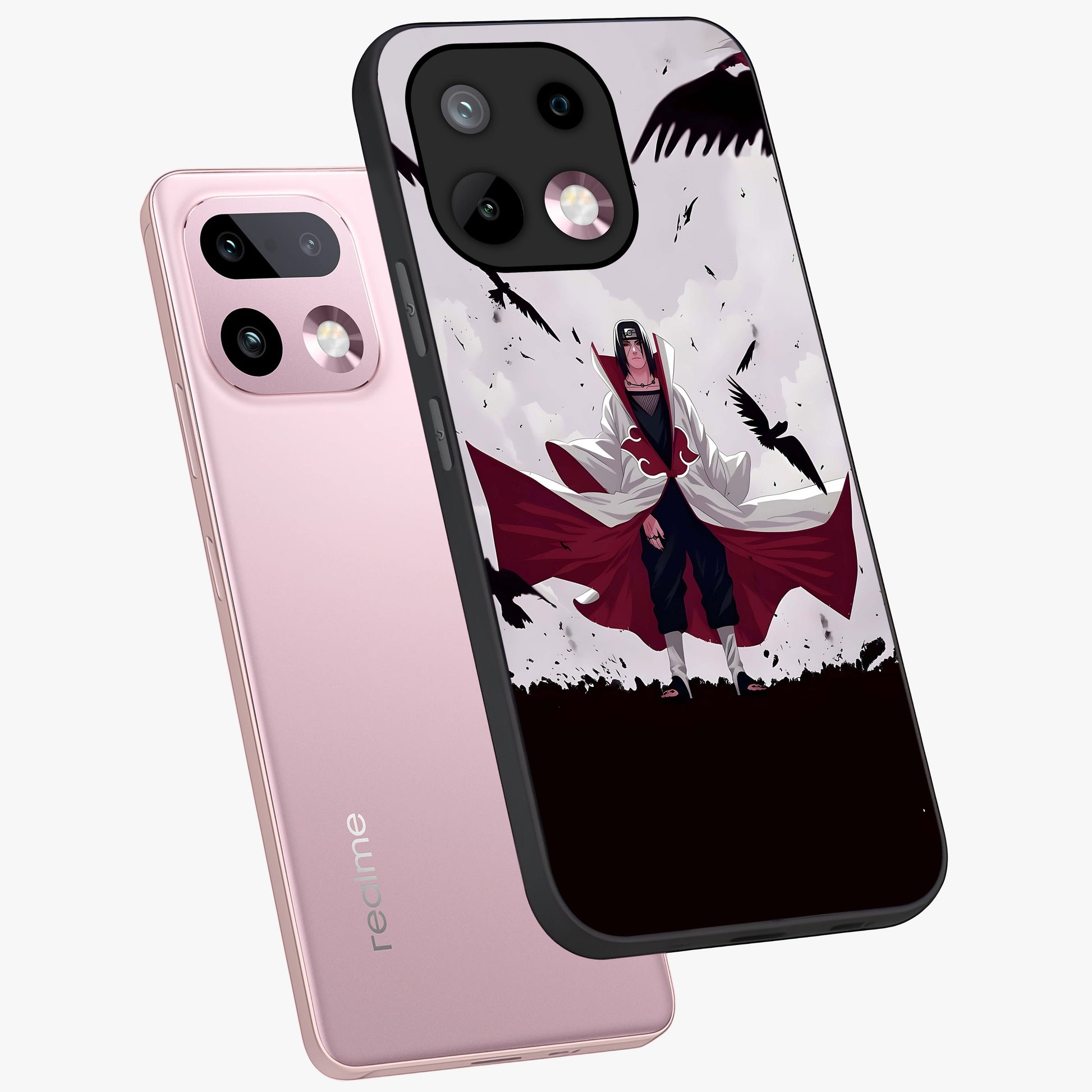 Crimson Crow Ascension Glass Case displayed in angled mockup highlighting powerful crow illustration with dark crimson aesthetic.