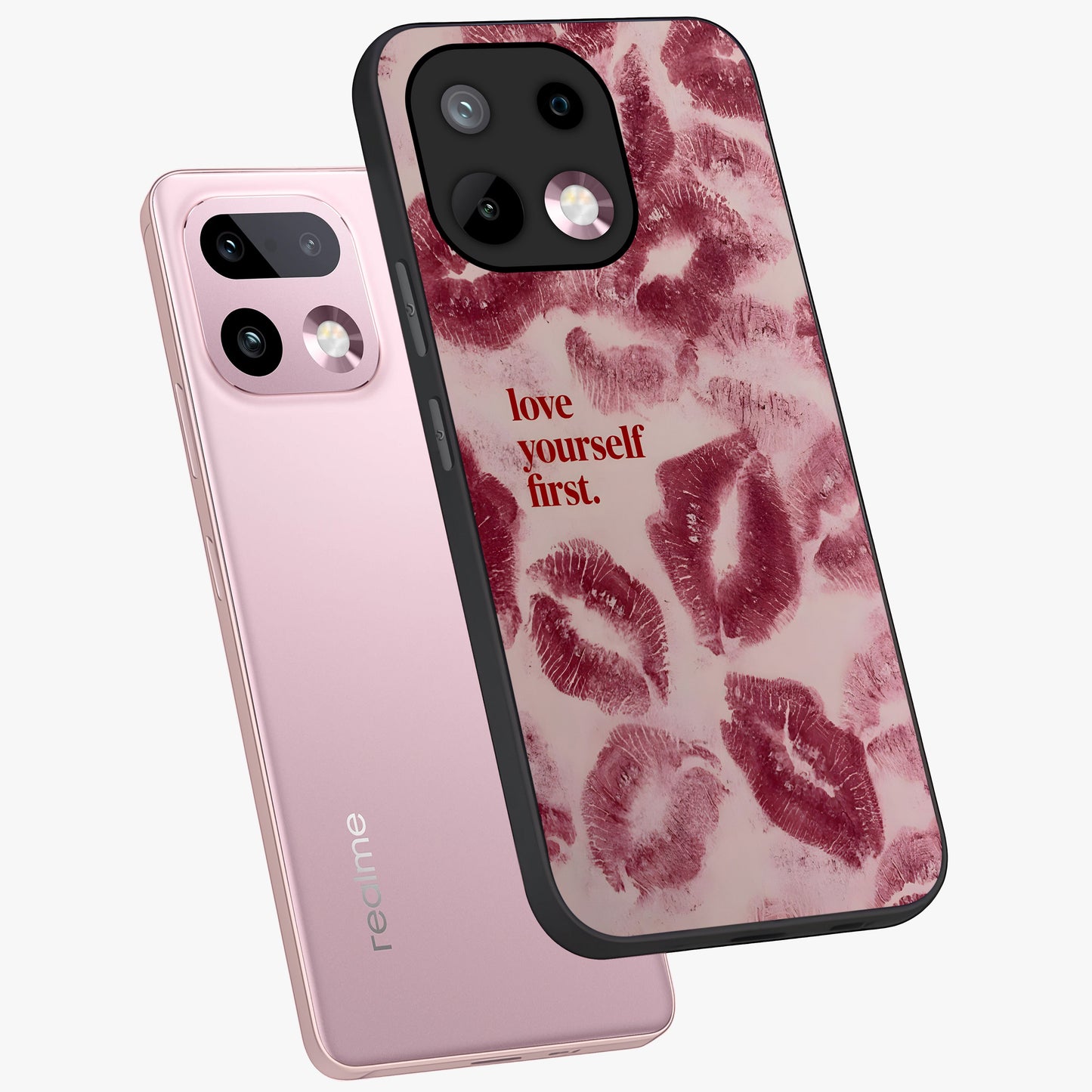 Crimson Kiss Love Glass Case displayed in angled mockup highlighting bold love inspired design with modern aesthetic style.