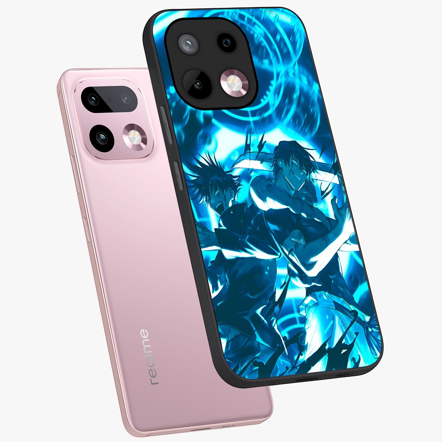Cursed Energy Clash Glass Case displayed in angled mockup highlighting powerful battle inspired graphic with anime style aesthetic.