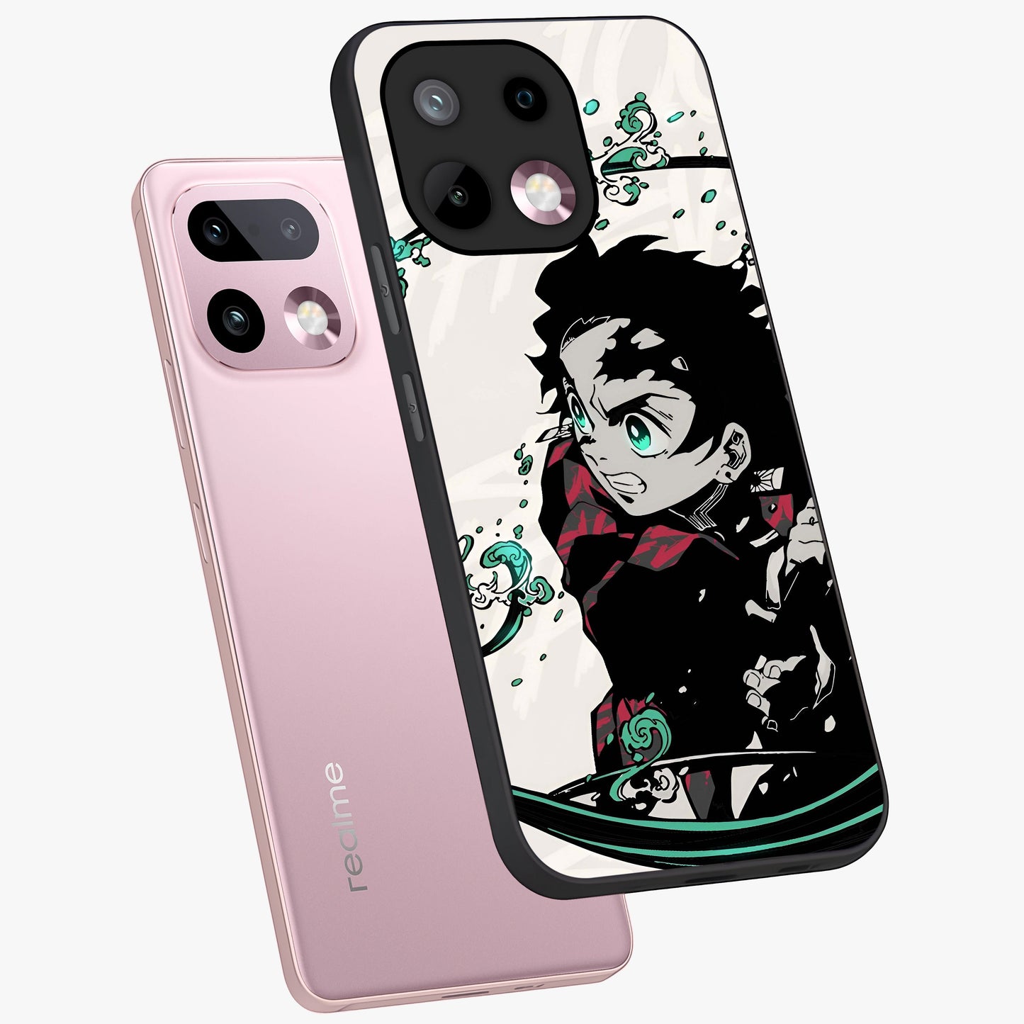 Demon Slayer Glass Case displayed in angled mockup highlighting dramatic anime character design with action aesthetic.