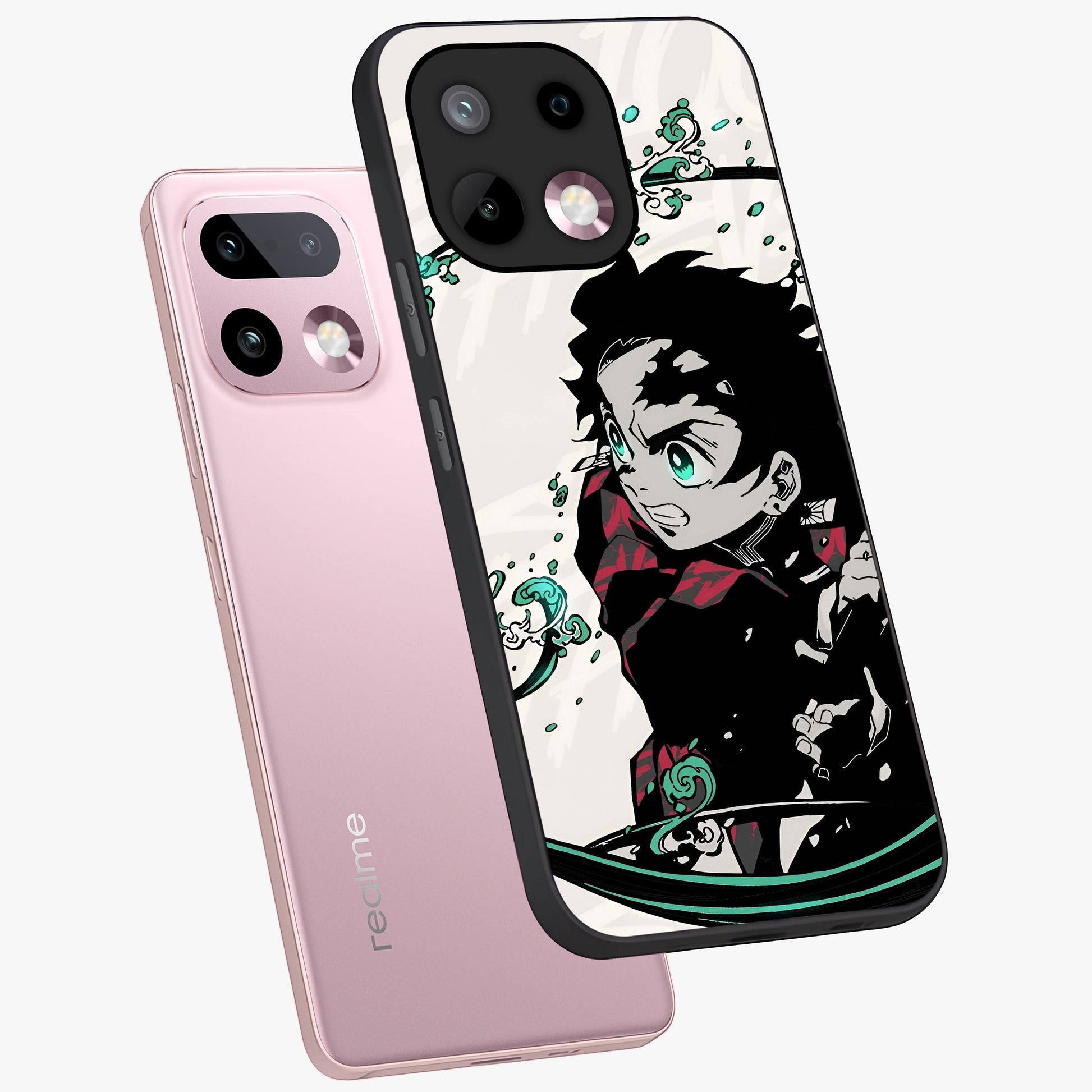 Demon Slayer Glass Case displayed in angled mockup highlighting dramatic anime character design with action aesthetic.