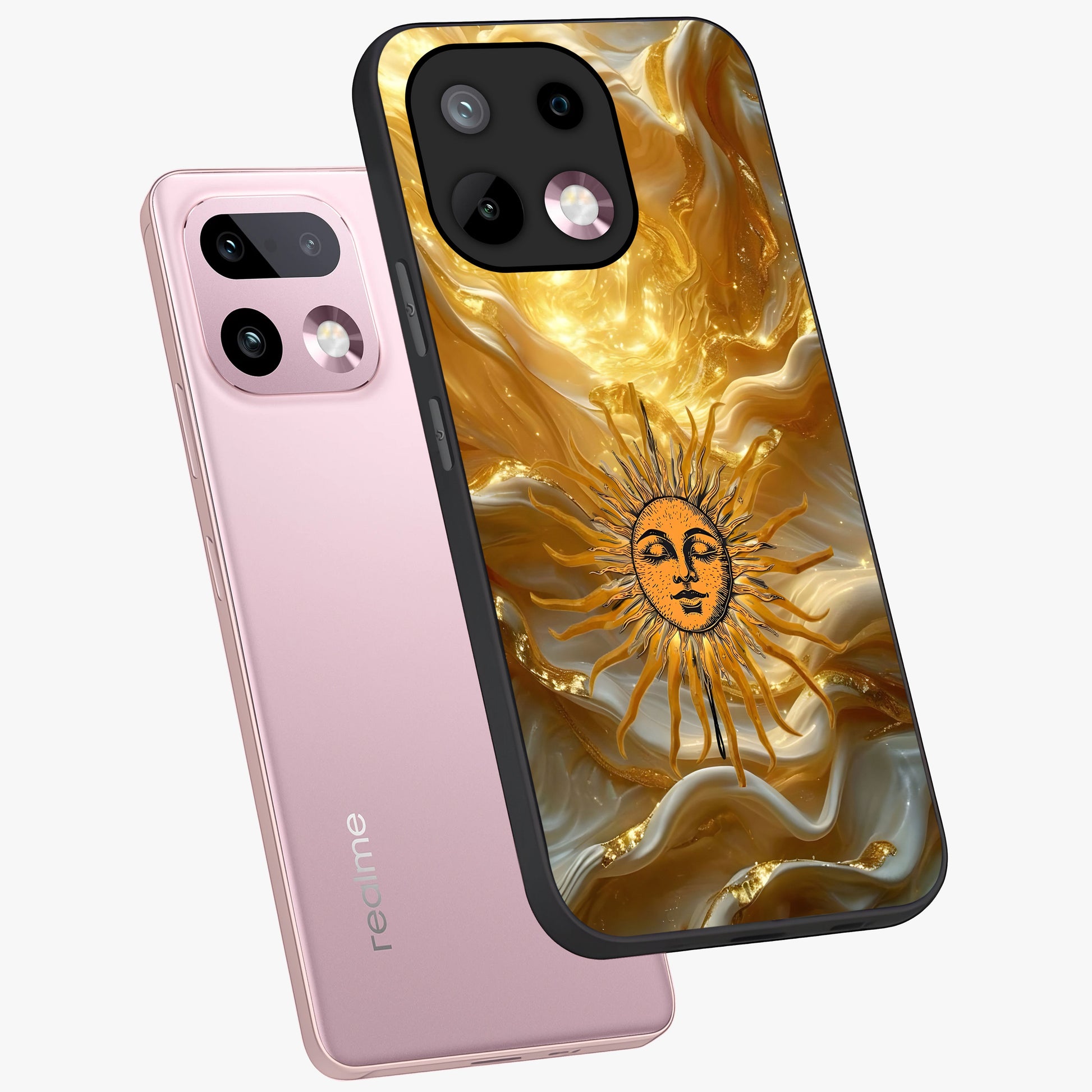 Eternal Golden Glow Glass Case displayed in angled mockup highlighting glowing golden aesthetic design with elegant style.