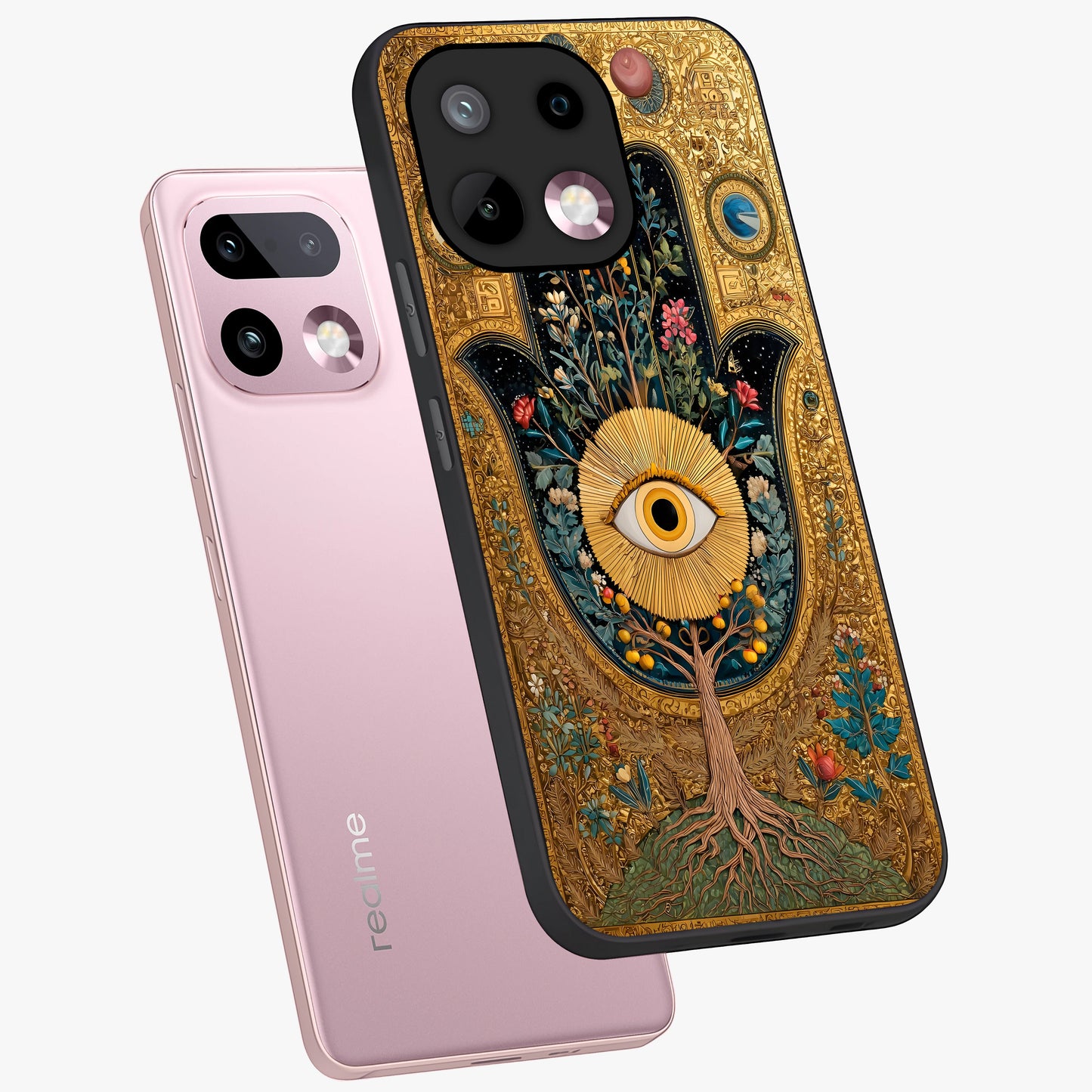 Ethereal Evil Eye Glass Case displayed in angled mockup highlighting protective evil eye symbol with spiritual aesthetic design.