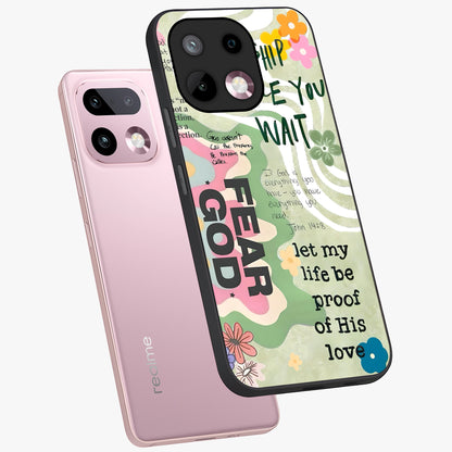 Faith Over Fear Glass Case displayed in angled mockup highlighting inspirational message design with modern aesthetic style.