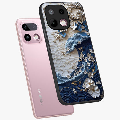 Floral Wave Origami Glass Case displayed in angled mockup highlighting geometric origami flower design with modern aesthetic style.