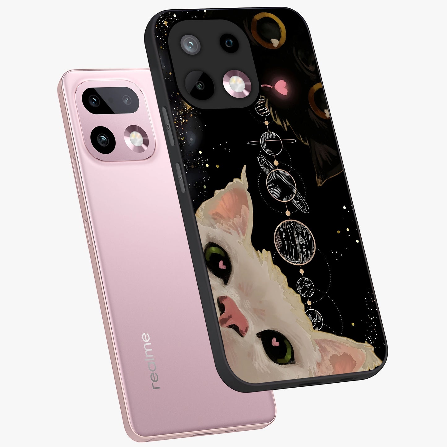Galactic Cat Glass Case displayed in angled mockup highlighting celestial feline illustration with galaxy aesthetic style.