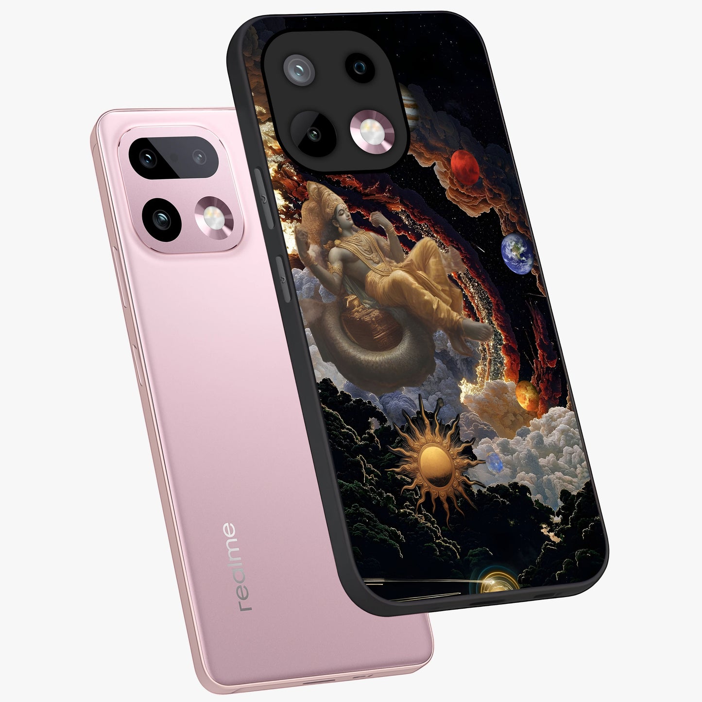 Galactic Divine God Glass Case displayed in angled mockup highlighting powerful celestial deity illustration with galactic aesthetic.