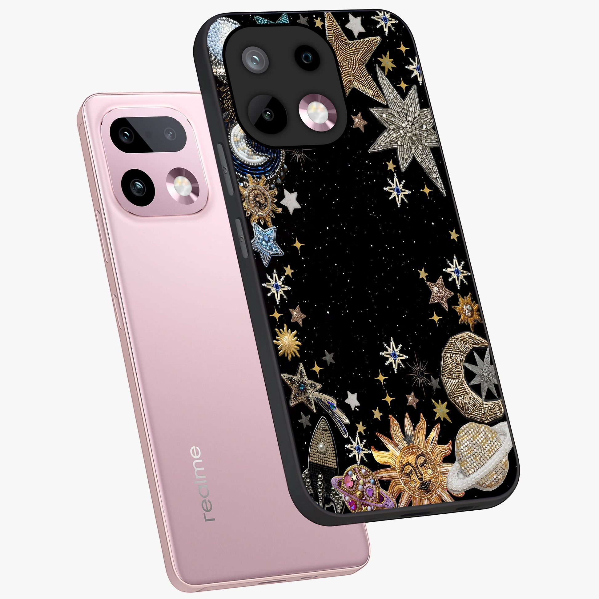 Galactic Jewel Stars Glass Case displayed in angled mockup highlighting shining celestial star design with cosmic aesthetic style.