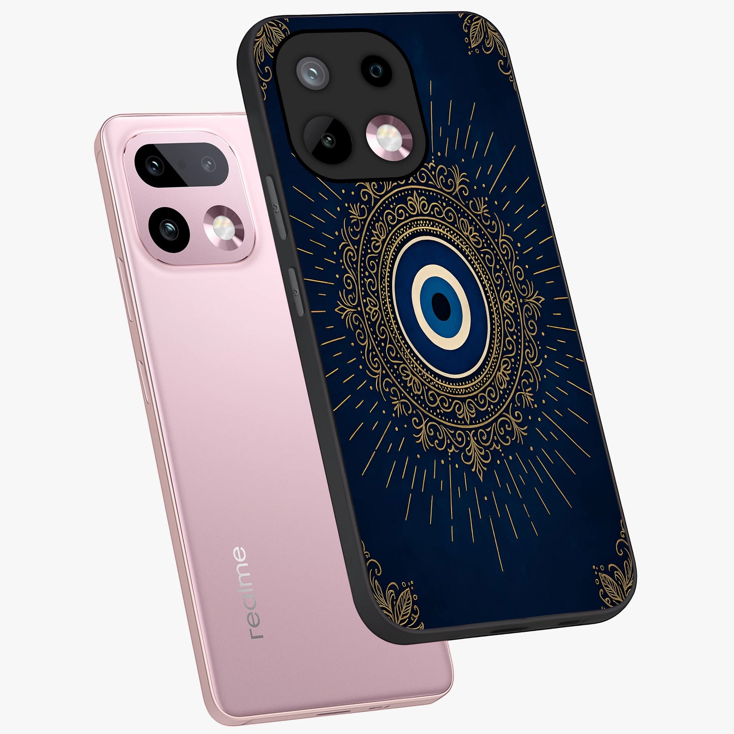 Golden Celestial Charm Glass Case displayed in angled mockup highlighting sparkling cosmic charm design with celestial aesthetic.