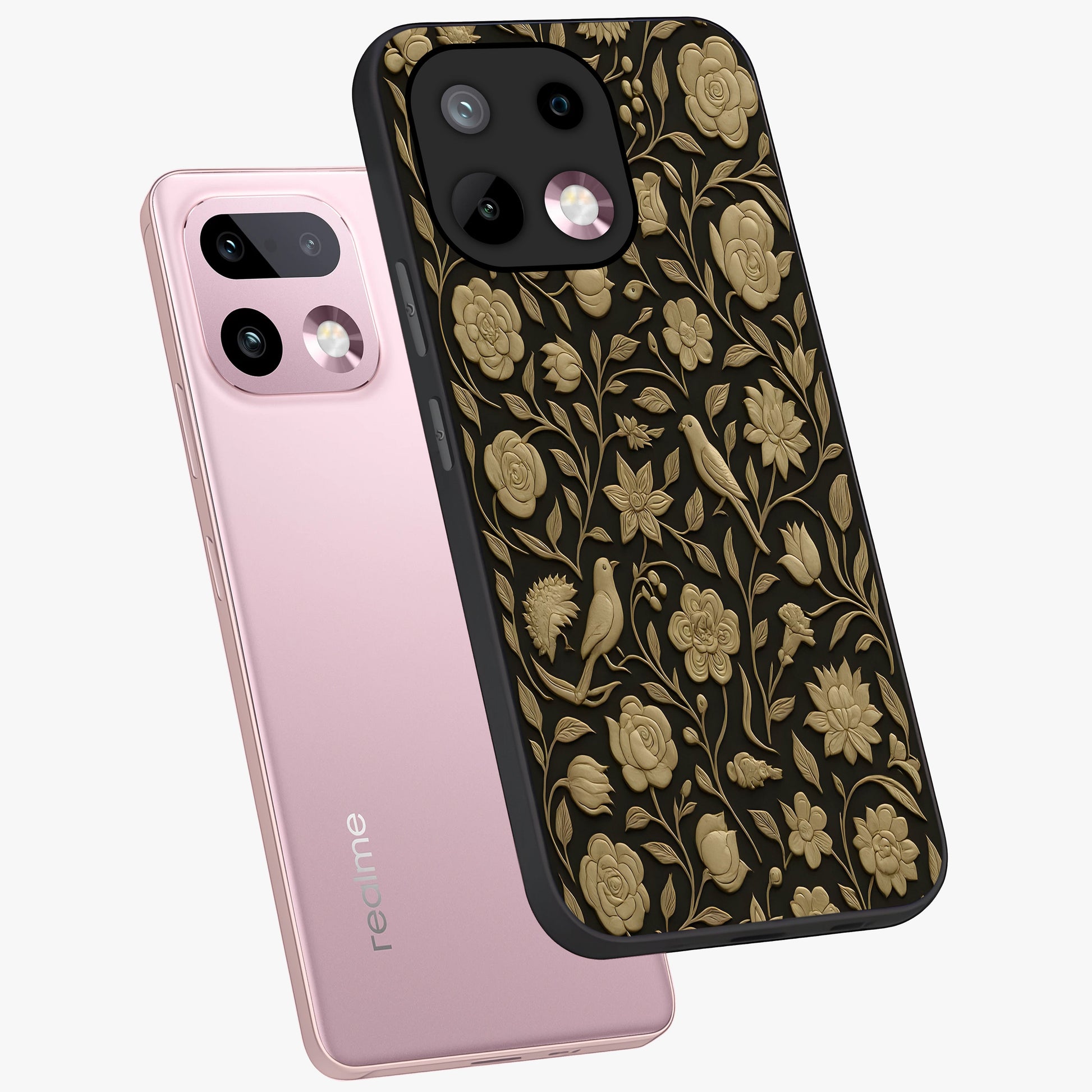 Golden Evil Eye Mandala Glass Case displayed in angled mockup highlighting protective evil eye symbol with golden mandala design.