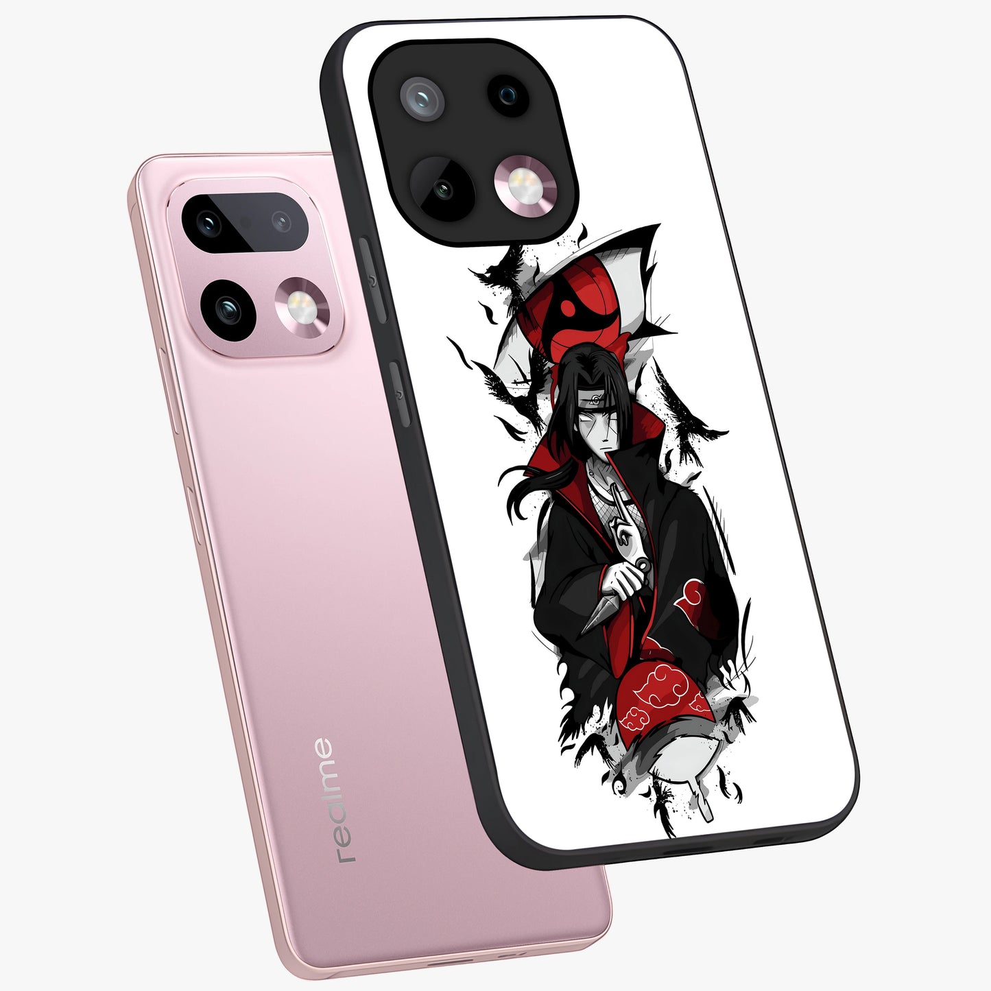 Itachi Limited Edition Naruto Anime Glass Case displayed in angled mockup highlighting dramatic anime illustration with bold action aesthetic.