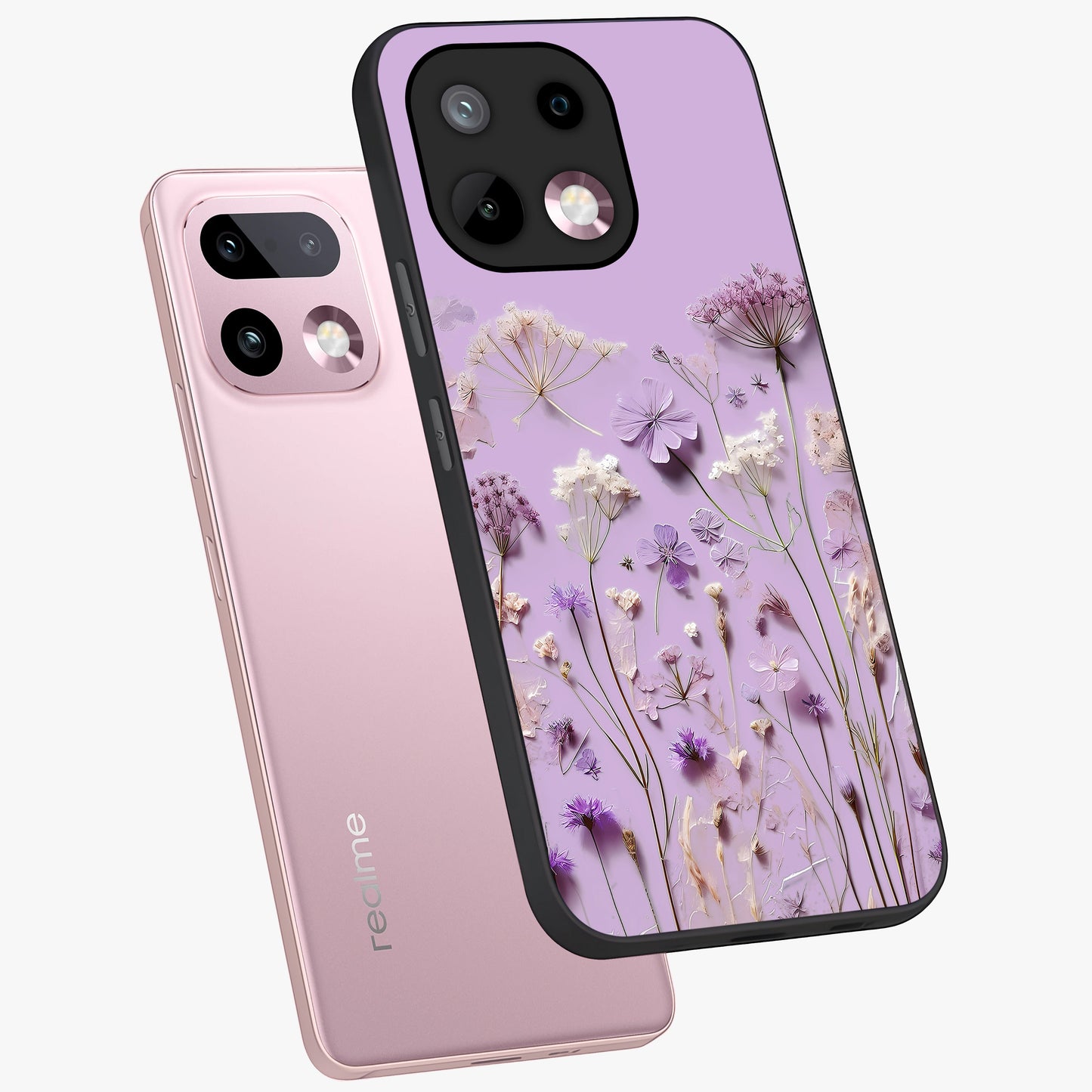 Lavender Blossom Dream Glass Case displayed in angled mockup highlighting dreamy lavender flower design with calming aesthetic style.