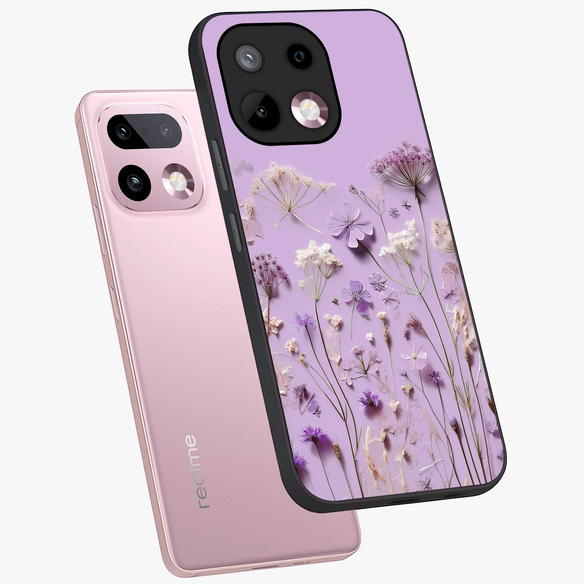 Lavender Blossom Dream Glass Case displayed in angled mockup highlighting dreamy lavender flower design with calming aesthetic style.