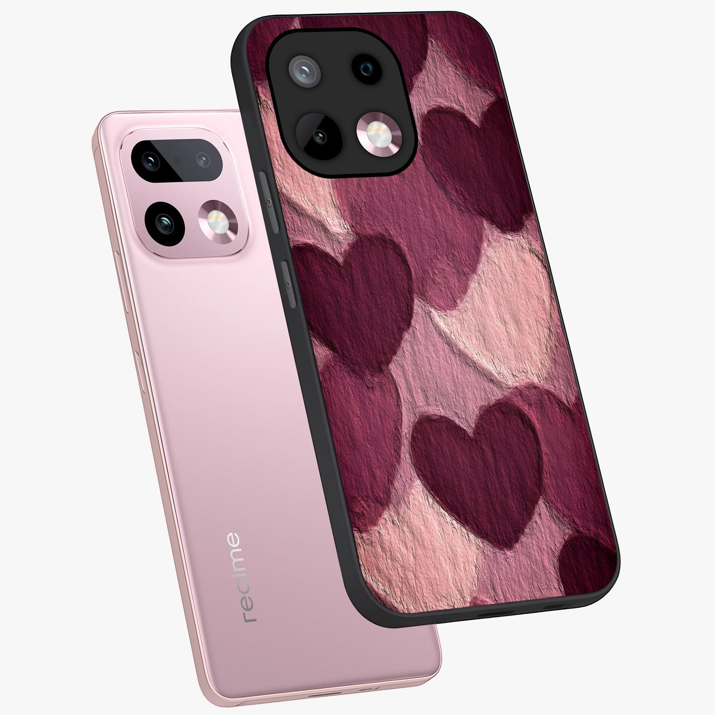Layered Paper Hearts Glass Case displayed in angled mockup highlighting creative paper craft heart design with romantic aesthetic.