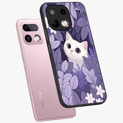 Lilac Hide Peek Cat Glass Case displayed in angled mockup highlighting playful feline illustration with lilac aesthetic design.